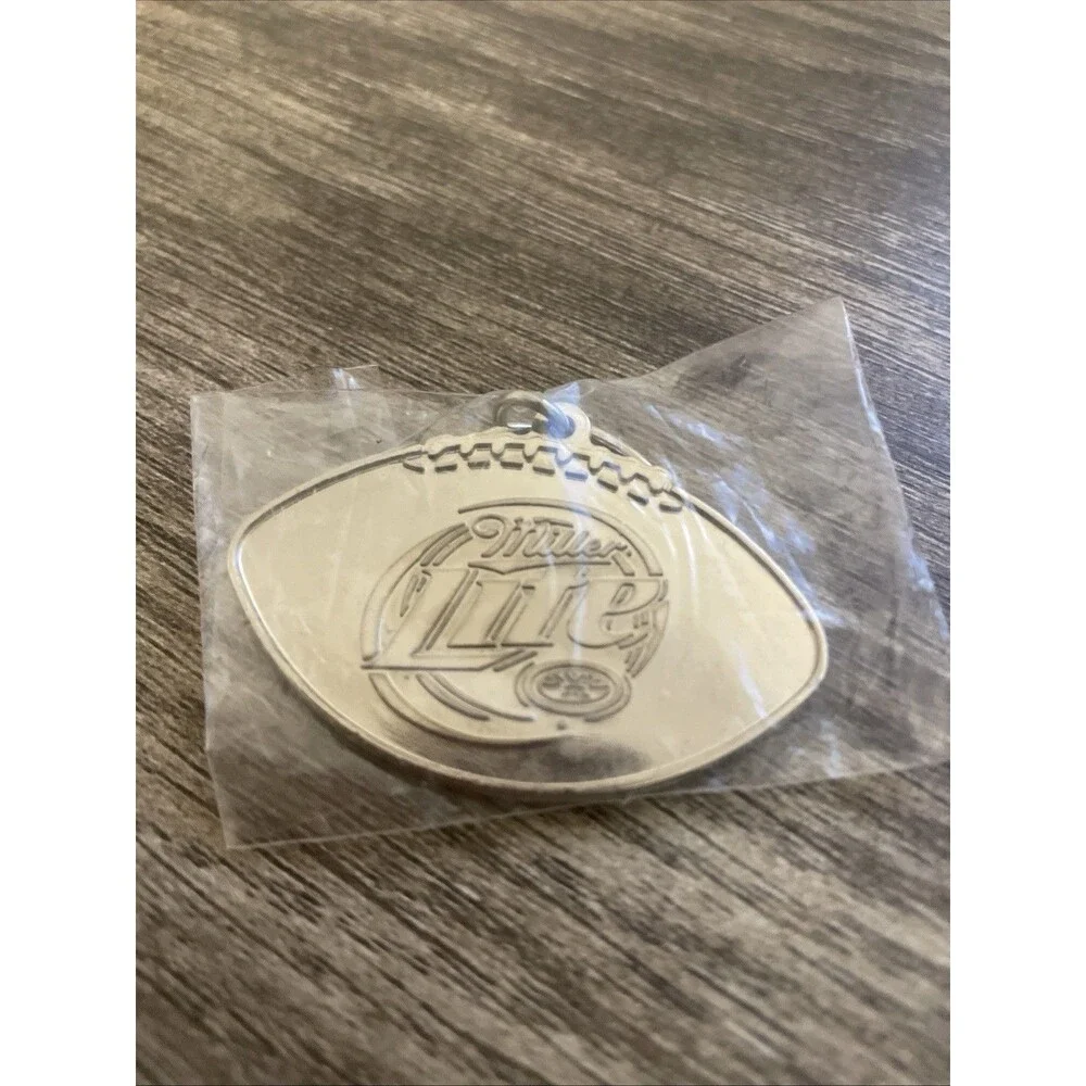 Miller Beer Keychain Football Silver Tone Metal